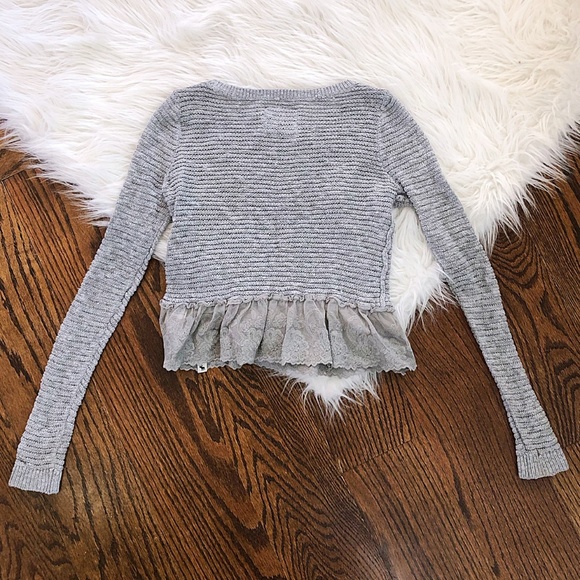 3/$20 Abercrombie Kids Gray Open Knit Lace Sweater - Picture 2 of 6